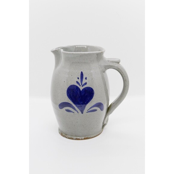 Vintage 1983 Handmade Pitcher Stoneware Pottery Heart Vase Country Folk Art - Picture 1 of 9